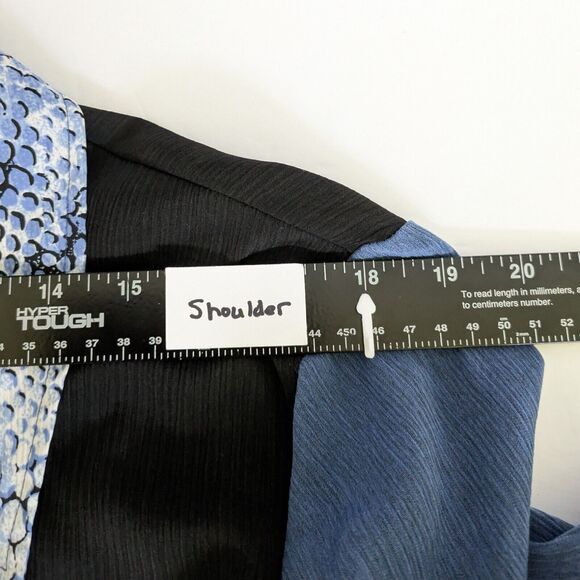 Allison Daley Women's Size 16 Button Down Blouse Blue Patchwork Embroidered - Picture 10 of 12